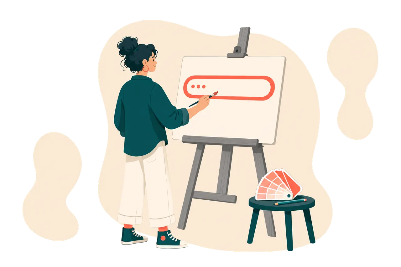 A designer at an easel painting a browser address bar onto a canvas