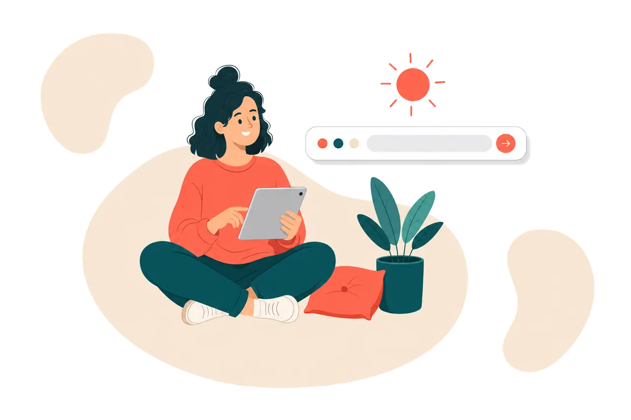 A person relaxing with a tablet beside a floating browser address bar
