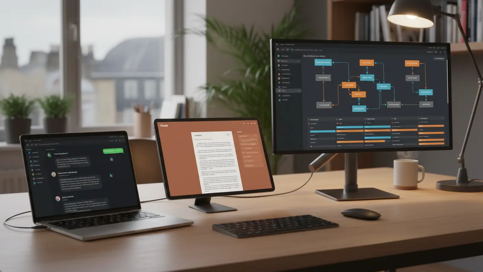 Three AI assistant interfaces compared on a split-screen display: ChatGPT, Claude, and Manus