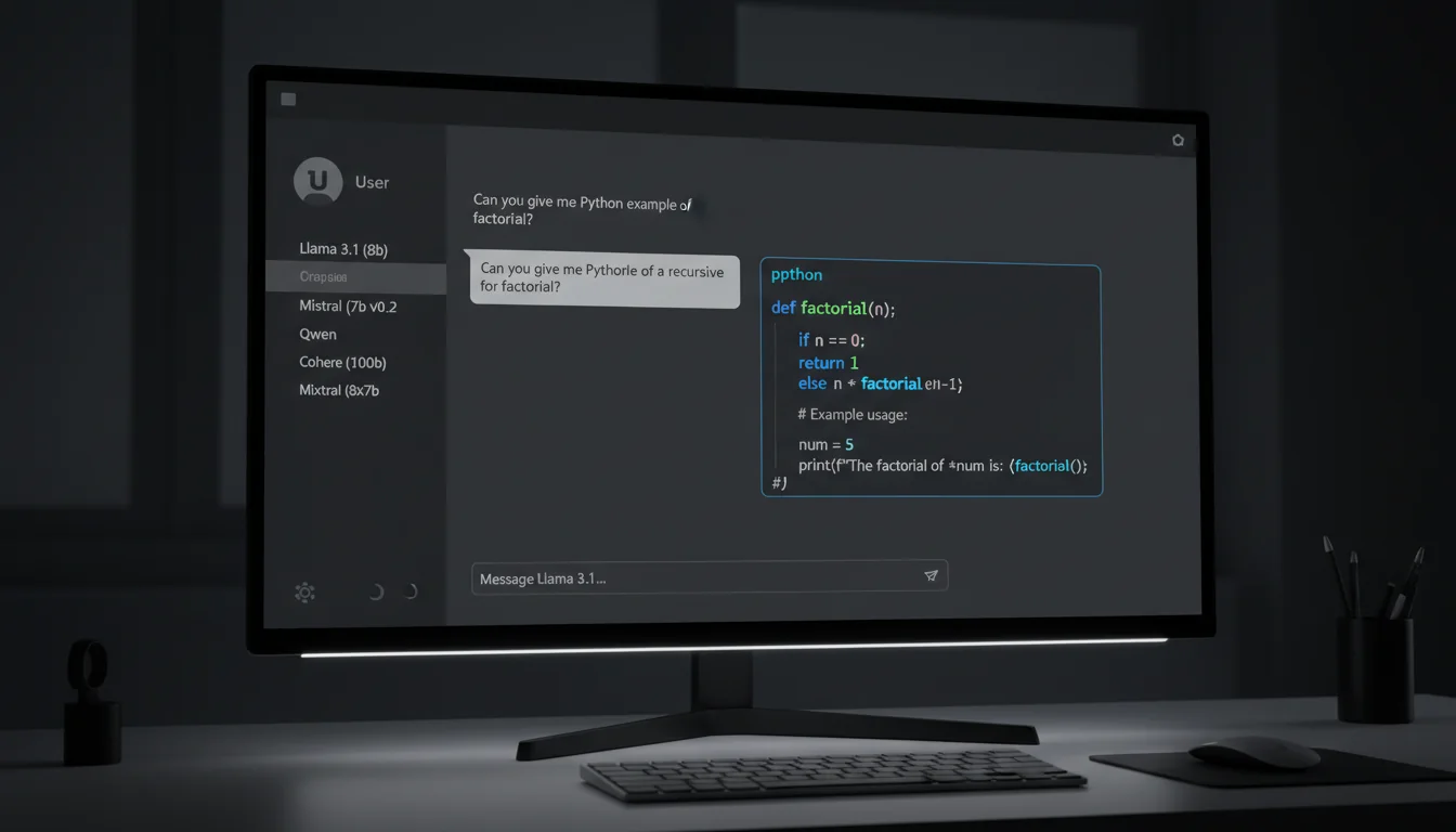Open WebUI chat interface running in a browser with a conversation thread, model selector dropdown, and settings panel showing RunPod endpoint configuration