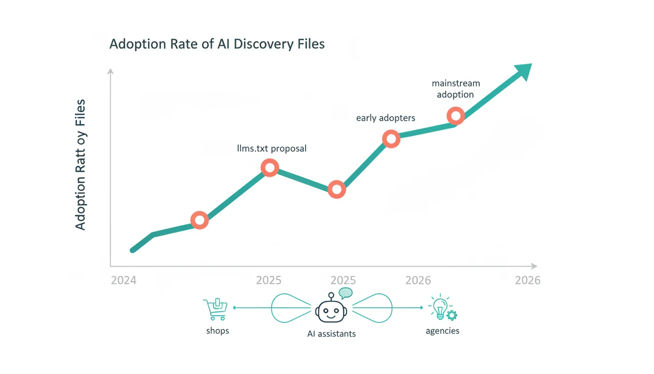 An upward trending graph showing AI discovery file adoption rates across websites from 2024 to 2025