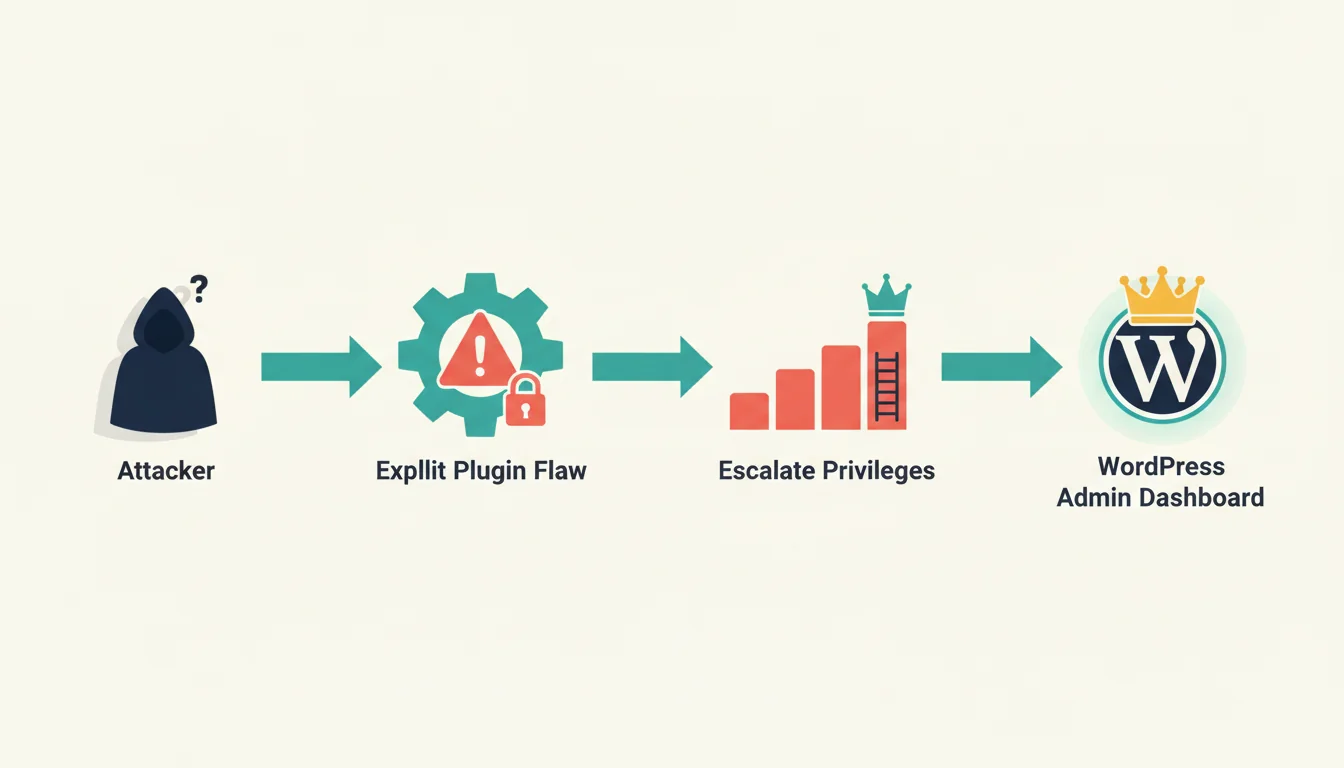 Diagram showing how unauthenticated attackers exploit WordPress plugin vulnerabilities to gain admin access