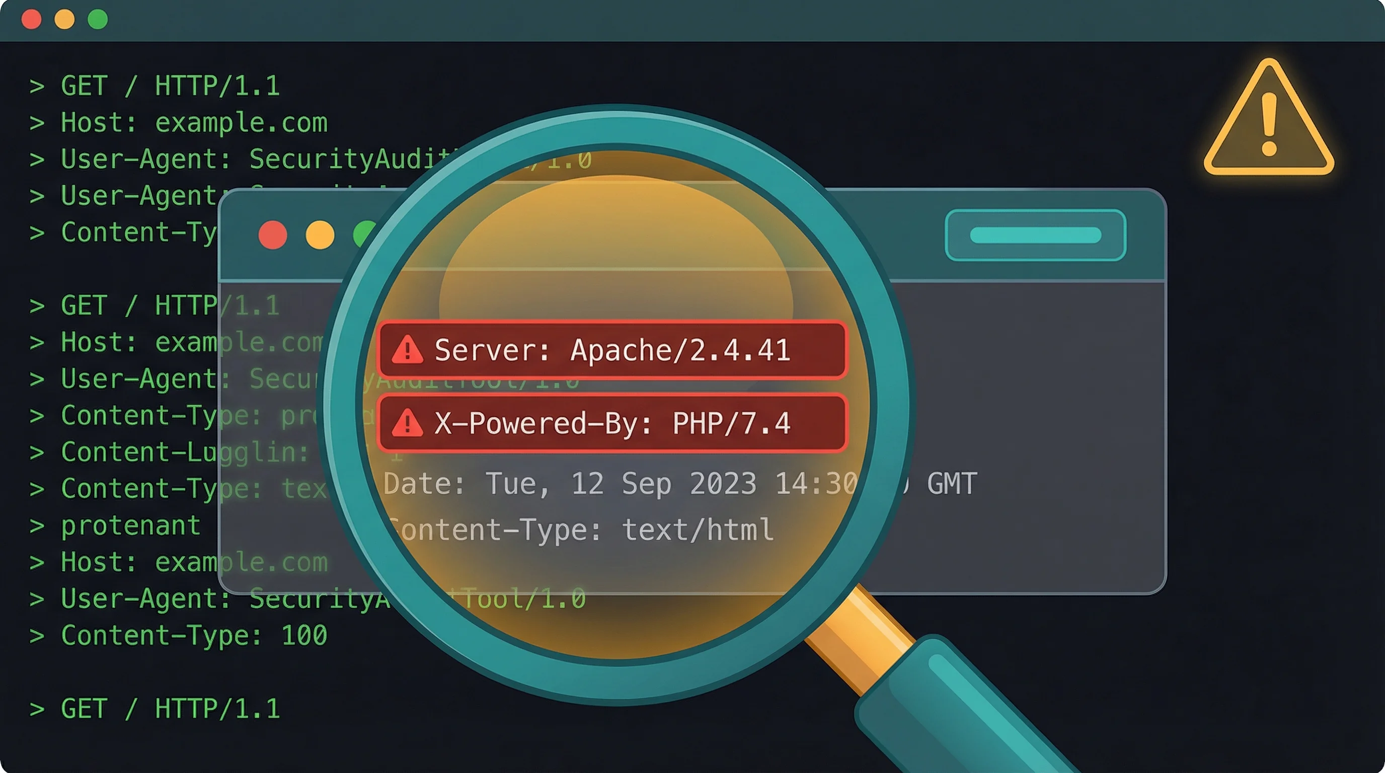 Server information section showing detected Apache version with a warning about version disclosure