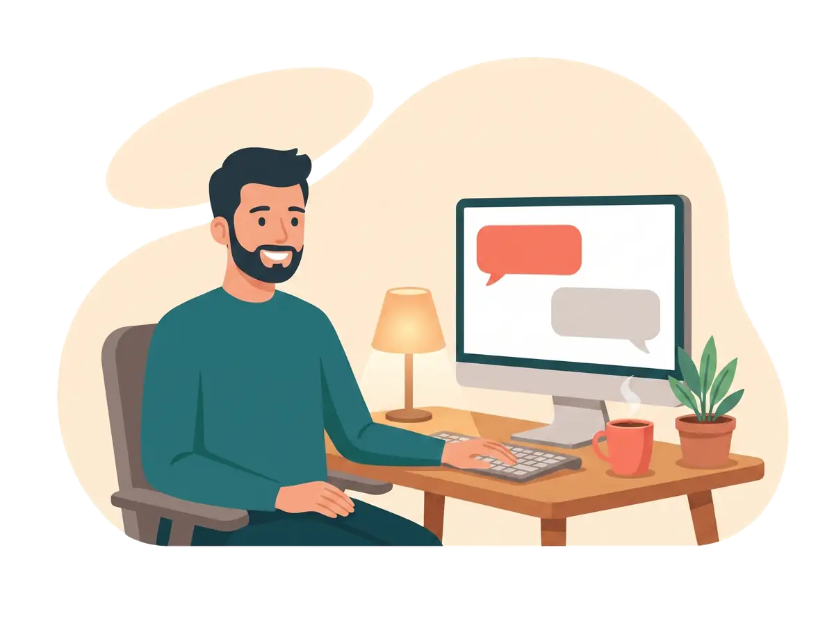 A 365i support engineer answering a customer's hosting ticket from a desk